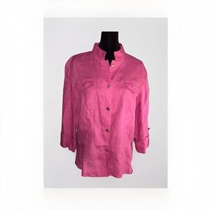 Jones New York Bright Pink Linen Button-Front Blouse